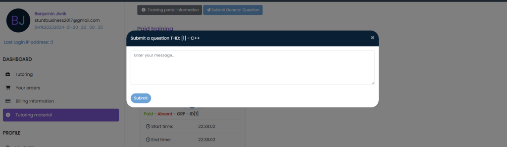 Training Portal Submit Question